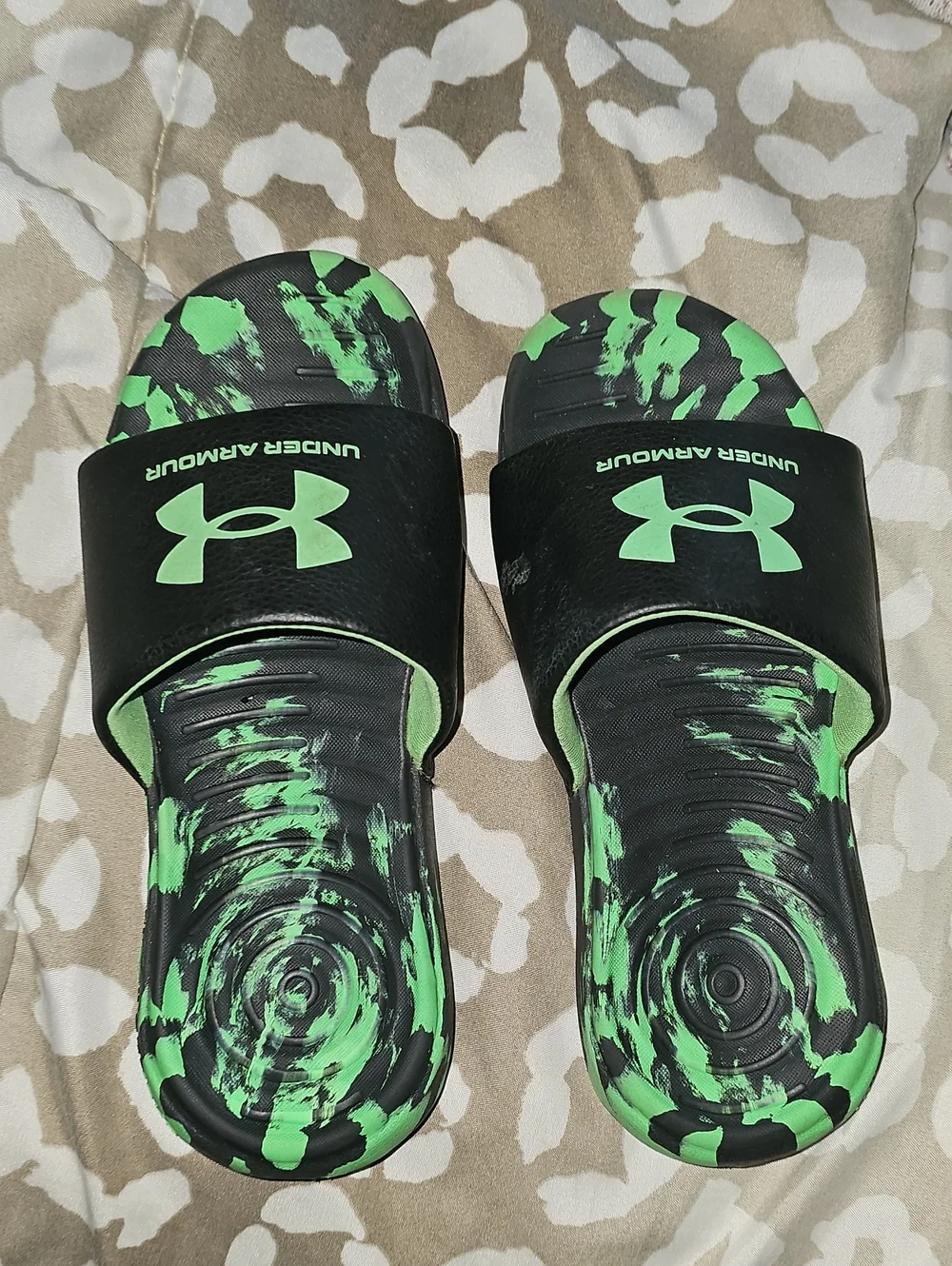 Under Armour Kids Black & Green Slide Sandals with Logo